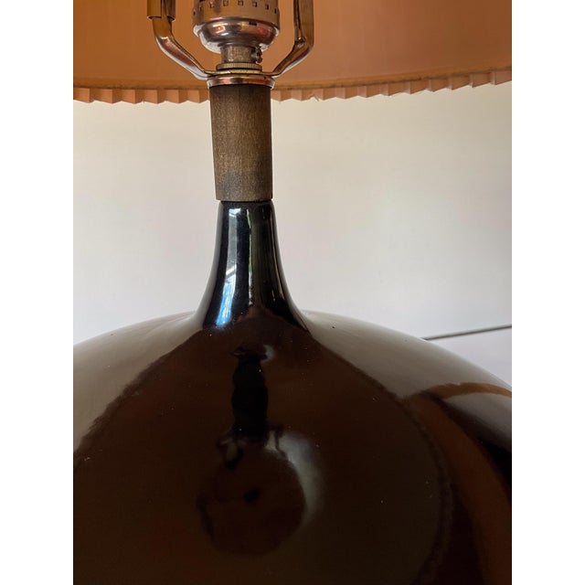 Mid 20th Century Mid Century Modern XL Black Ceramic and Walnut Sphere Table Lamp For Sale - Image 9 of 14