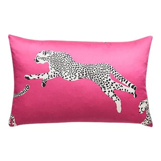 The House of Scalamandré Leaping Cheetah Lumbar Pillow, Bubblegum For Sale