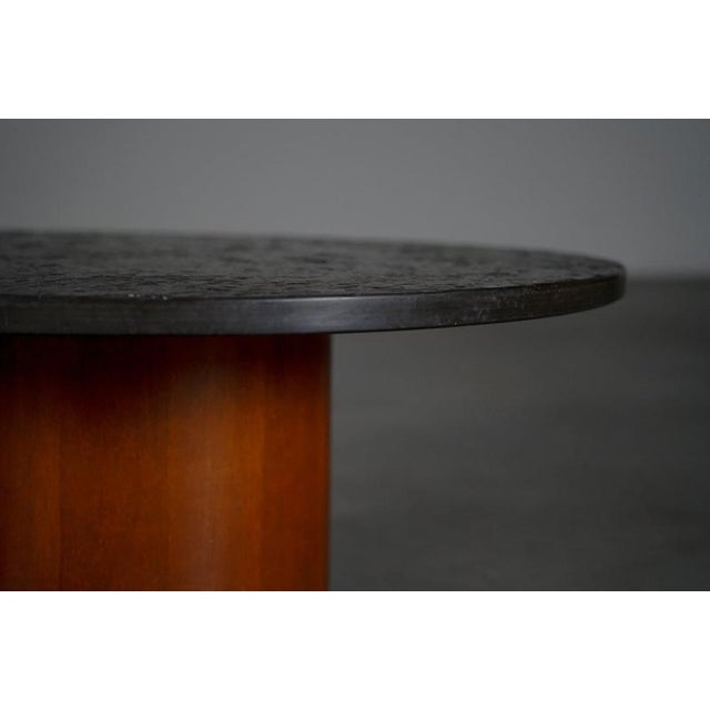 Round Slate and Wood Coffee Table, Germany, 1970s For Sale - Image 3 of 7