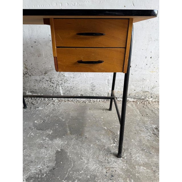 Industrial Mid-Century Modern Industrial Desk with Two Drawers, 1950s For Sale - Image 3 of 9