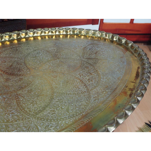 Orient Arabic Engraved Table Tray in Brass, 1950s For Sale - Image 10 of 14