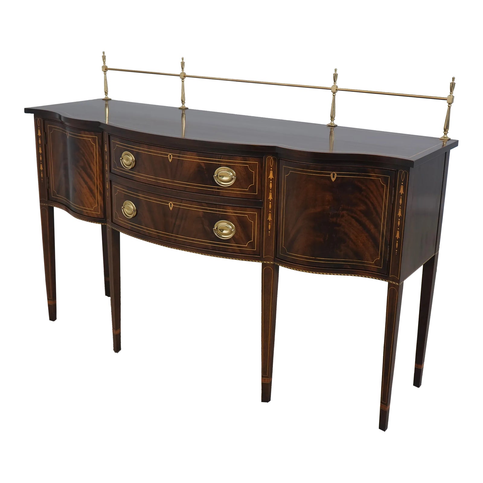 Stickley Inlaid Mahogany Brass Gallery Sideboard | Chairish