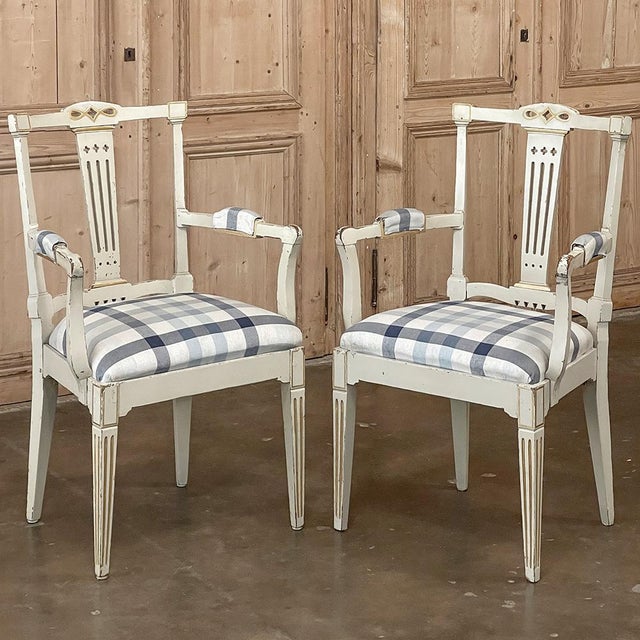 Set of 6 Antique Swedish Gustavian Painted Dining Chairs Includes 2 Armchairs For Sale - Image 15 of 18