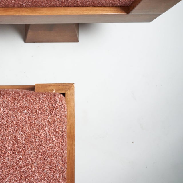 Brown Bench with Pyramid Legs and Brick Bouclé Fabric from Artigianato Italiano, 2000s, Set of 2 For Sale - Image 8 of 9