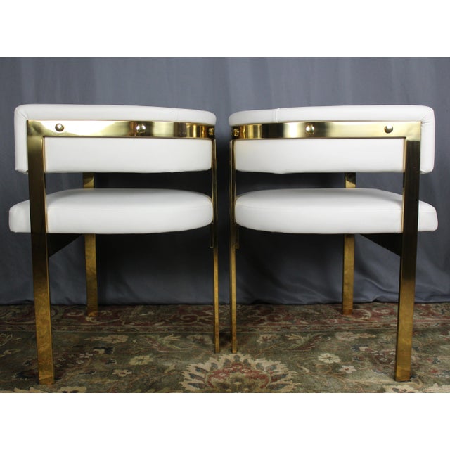 Pair of Leather and Brass Jaime Arm Chairs by Artistic Frame For Sale - Image 4 of 12