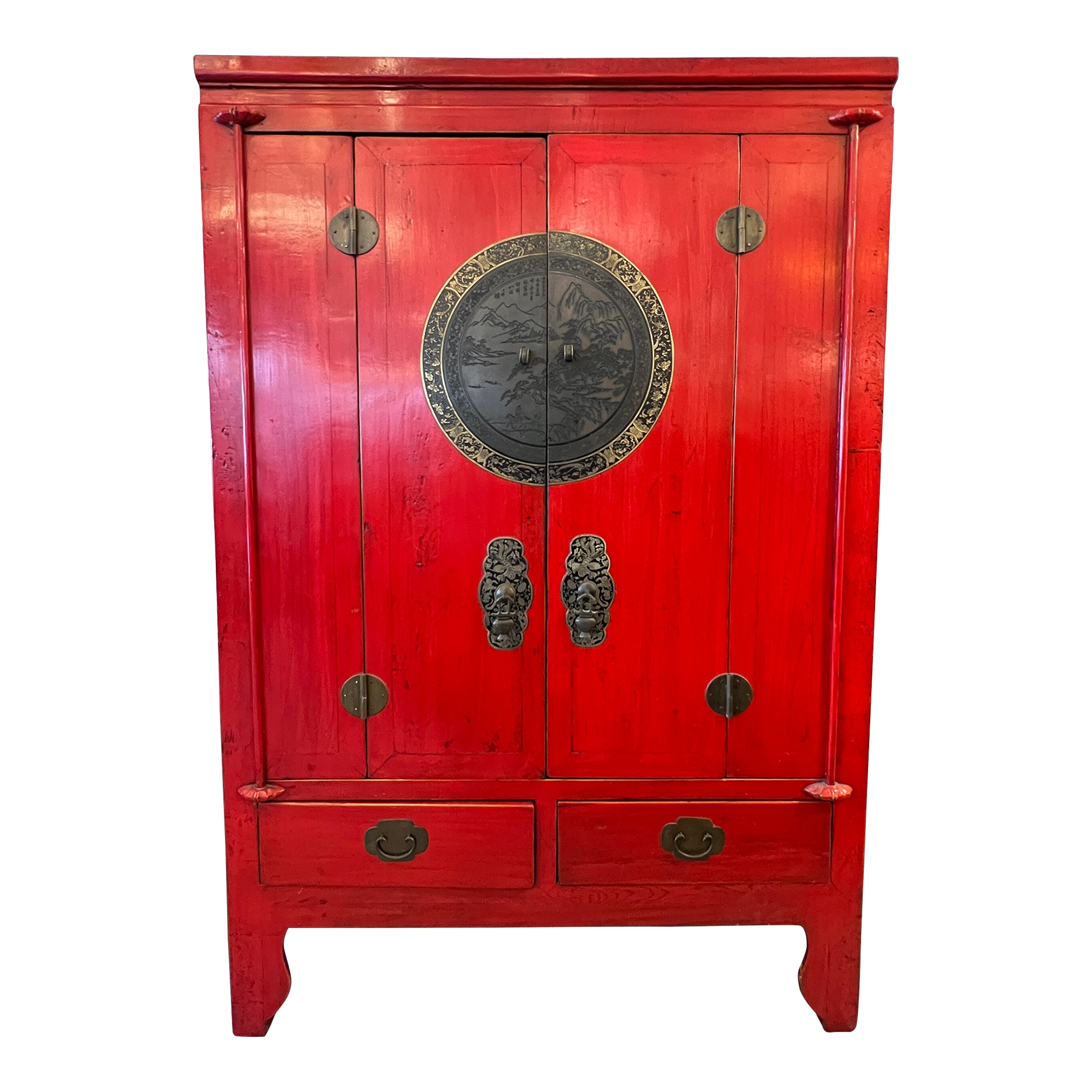 19th Century Asian Bold Red Lacquer Media Cabinet Armoire - image 0