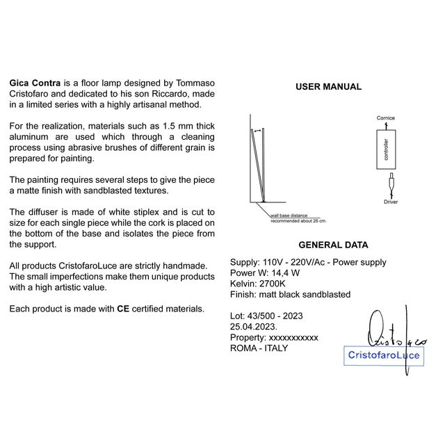 Gica Contra Floor Lamp by Tommaso Cristofaro For Sale - Image 10 of 11