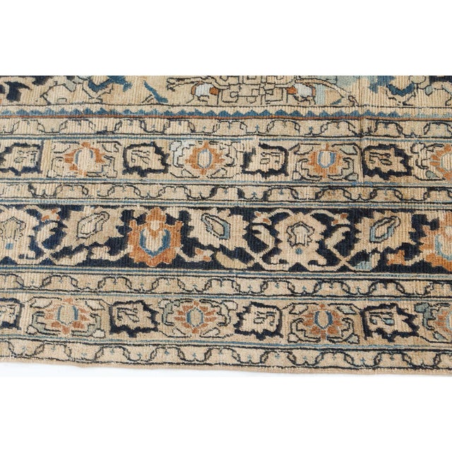 Vintage Persian Meshad Beige Handmade Wool Rug For Sale In New York - Image 6 of 8