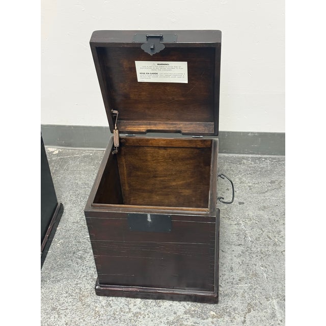 Wood Pottery Barn Emmett Zen Brown Trunk Side Tables, Pair For Sale - Image 7 of 12