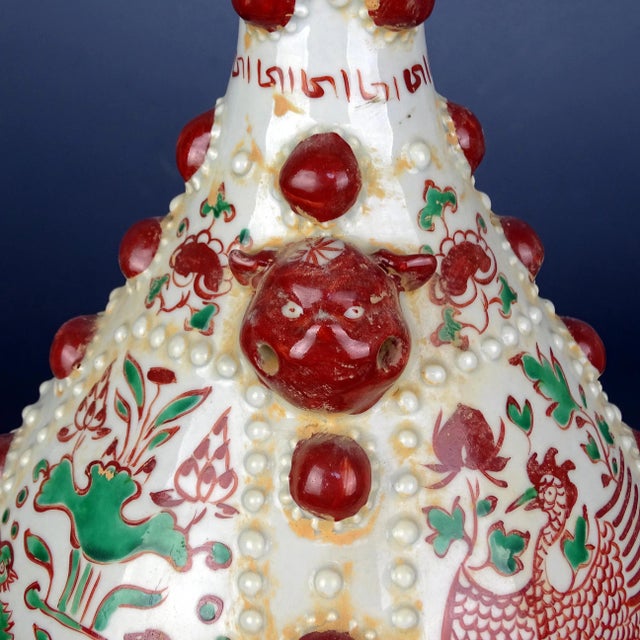 Art Deco Chinese Vintage Ceramic Vase,Blue and White Famille Verte Porcelain Yuhuchun Vase Hand Painted Flowers and Birds Pattern For Sale - Image 3 of 7