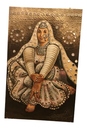 Vintage Rajasthani Fragmented - Mirror Painting of a Bride
