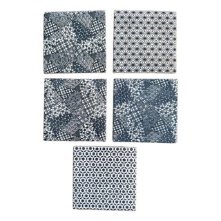 Japanese Geometric Ceramic Tile 6”HexagoAsanoha Shippo Edo Pattern Blue Lot Of 5 For Sale