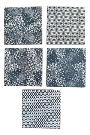 Japanese Geometric Ceramic Tile 6”HexagoAsanoha Shippo Edo Pattern Blue Lot Of 5