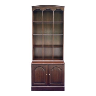 1970s Ethan Allen Georgian Court Traditional Solid Cherry Two Piece Bookcase Unit (B) 11-9004 For Sale