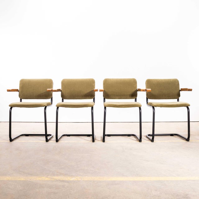 1970s Vintage Cantilever Peninsular Blue Frame Dining Chairs with Sage Green Upholstery, 1970s, Set of 7 For Sale - Image 5 of 13