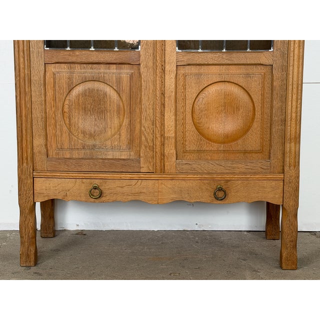 Mid-Century Modern Danish Oak Display Cabinet with Leaded Glass Doors, 1960s For Sale - Image 6 of 14