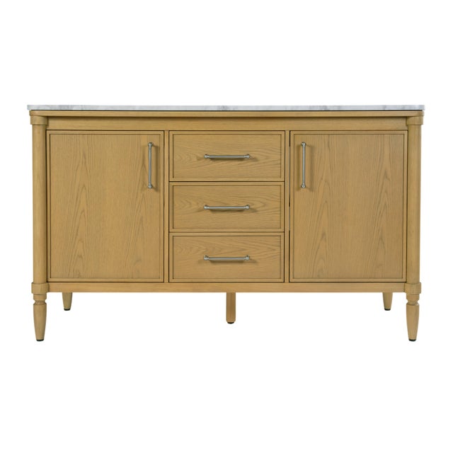 Bianca 60 in. W Wood & Marble Double Sink Bathroom Vanity, Light Oak For Sale In Chicago - Image 6 of 11