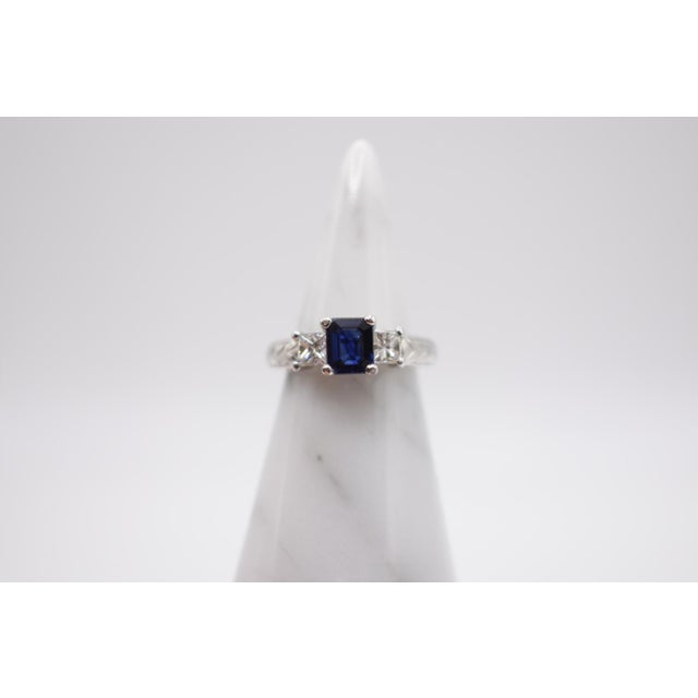 Metal Mid 20th Century Sapphire, Diamond, and Platinum Ring, Size 5 For Sale - Image 7 of 14