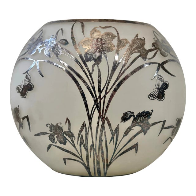 Antique Loetz Sterling Silver and Frosted Glass Vase - Art