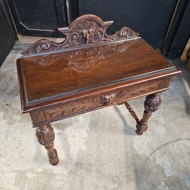 Late 19th Century English Oak Heavily Carved Console Table With Drawer For Sale - Image 11 of 13