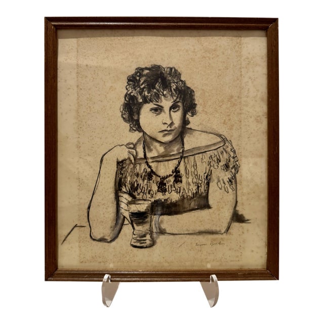 Mid 20th Century Eugene Speicher Signed Original Pencil Drawing Portrait Figure at Table For Sale