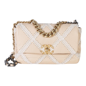 Beige Calfskin Crochet Medium Chanel 19 Flap Bag