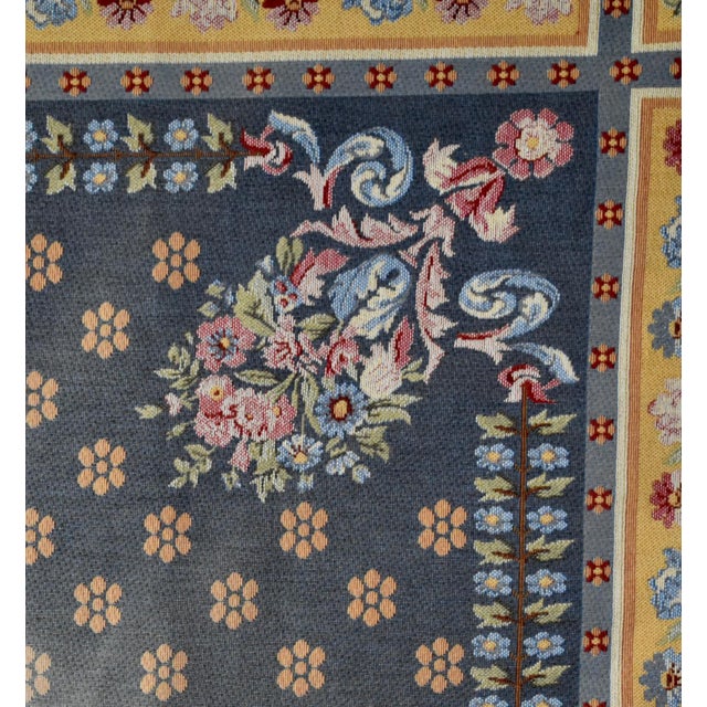 1940s Flemish Tapestry Wall Hanging Aubusson Style Printed Cotton Floral Medallion 40s For Sale - Image 5 of 17