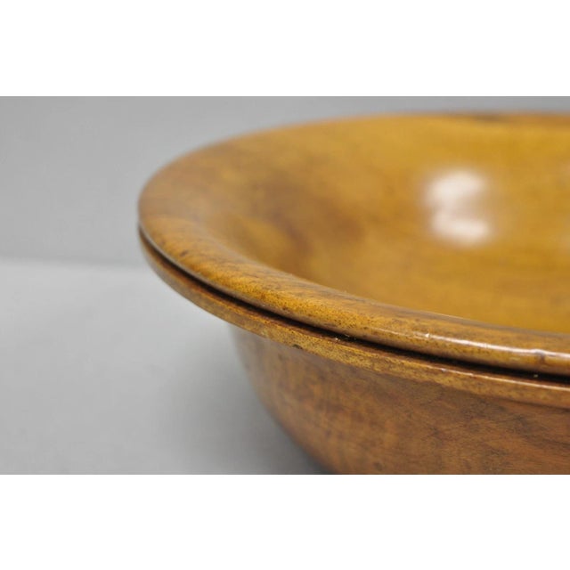 Vintage Mid Century Modern Turn Carved Double Rim Walnut Wooden Salad Fruit Bowl For Sale - Image 10 of 14