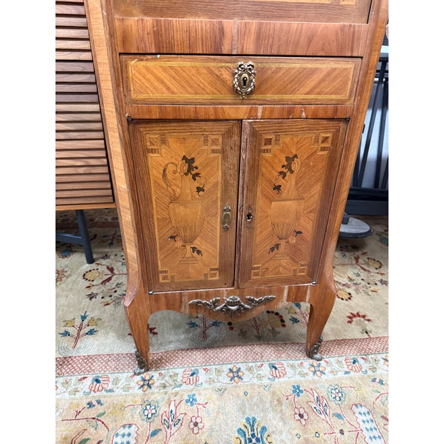 Brown Louis XVI Style Escritoire With Marquetry + Marble, 19th Century For Sale - Image 8 of 12