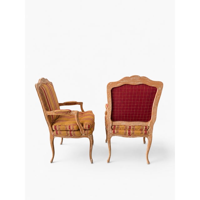 Textile Vintage Louis XV Style Distresses Bergère Chairs For Sale - Image 7 of 15