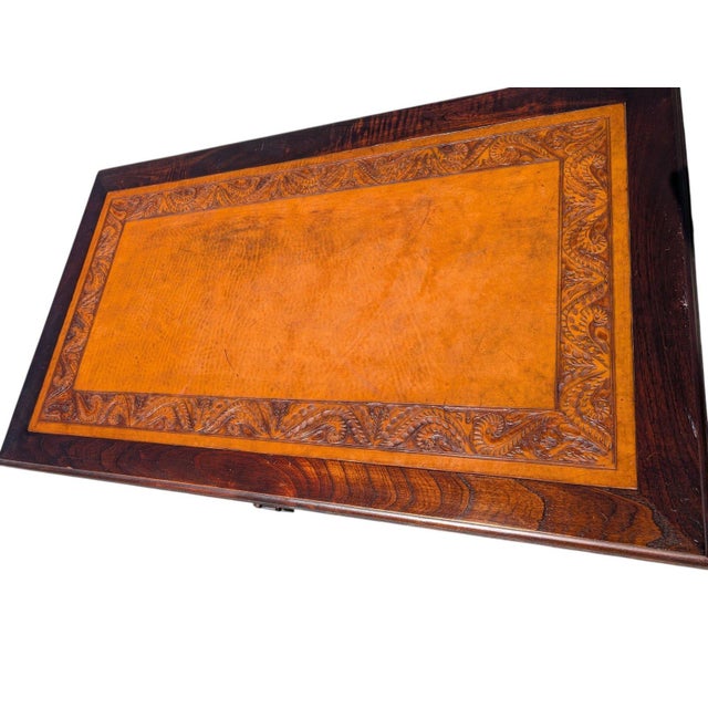 Spanish Vintage Paraguayan Hand-Tooled Leather Top Writing Desk For Sale - Image 3 of 7