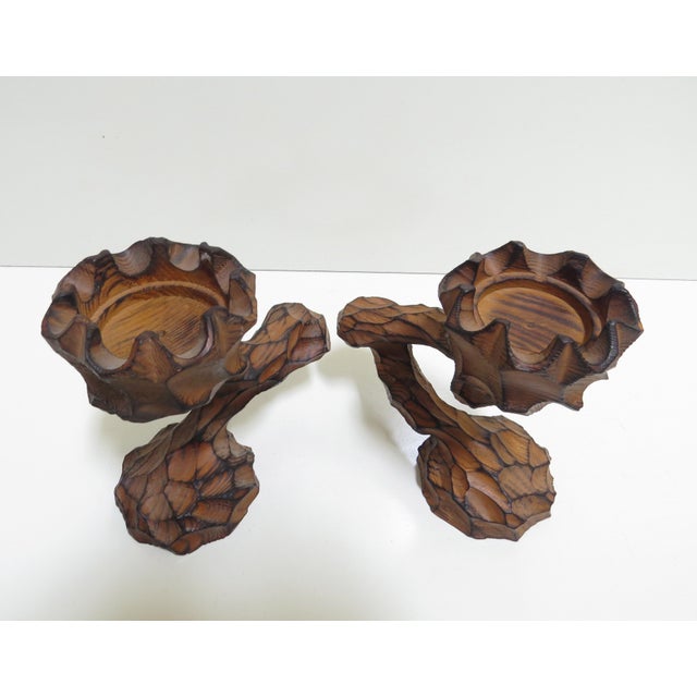 Vintage German Brutalist Hand Carved Wooden Candle Holder - Set of 3 For Sale - Image 10 of 12