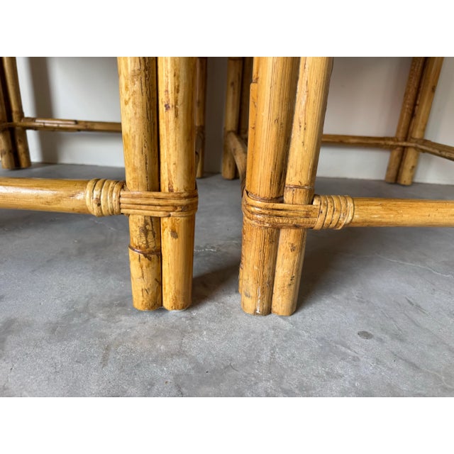 Brown Pair of Vintage Coastal Boho Chic Bamboo Rattan Side Tables/ Sold For Sale - Image 8 of 10