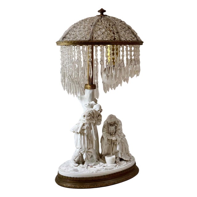 Rustic European 1920s Austrian Continental Figural Porcelain and Crystal Table Lamp For Sale - Image 3 of 5