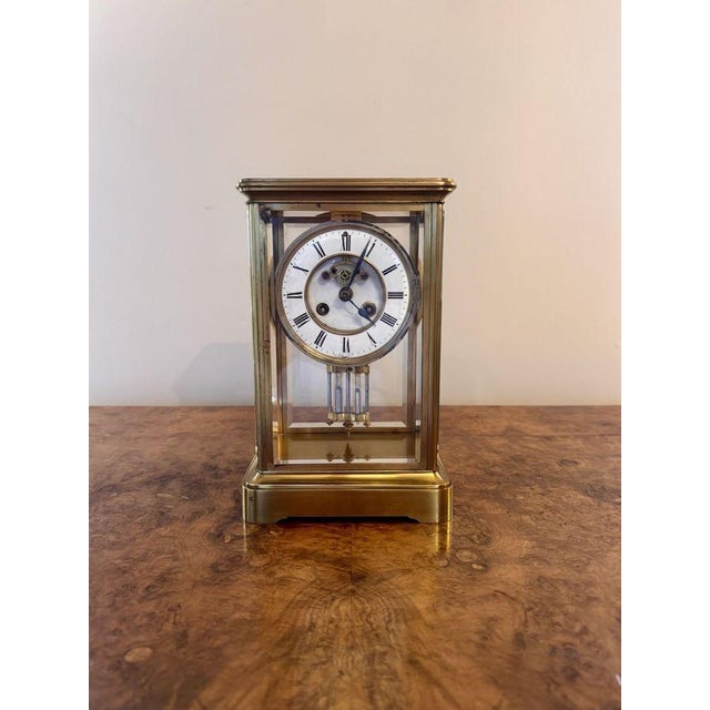 Metal Antique Victorian Brass Mantle Clock, 1900 For Sale - Image 7 of 7