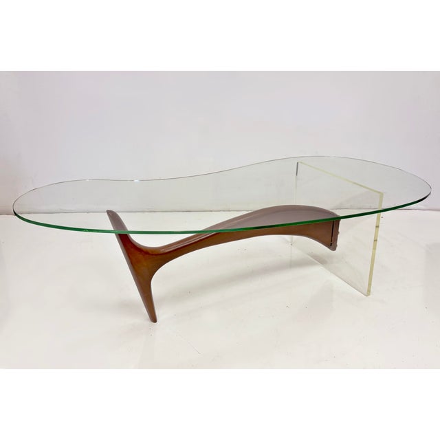 Mid 20th Century Vladimir Kagan Style Kidney-Shape Lucite and Walnut Coffee Table For Sale - Image 5 of 5