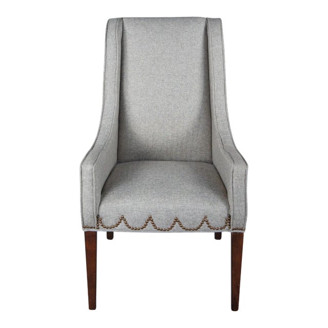 Late 20th Century Universal Furniture Hepplewhite Style Modern Gray Slipper Arm Chair Nailhead For Sale