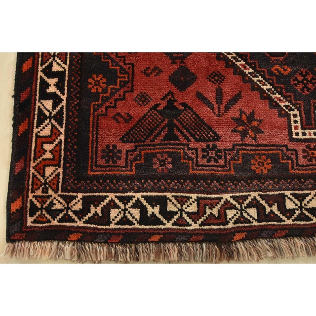 Shiraz Rug 3’6′ X 5′ Red Wool Vintage Tribal Hand-Knotted Oriental Carpet For Sale - Image 9 of 12