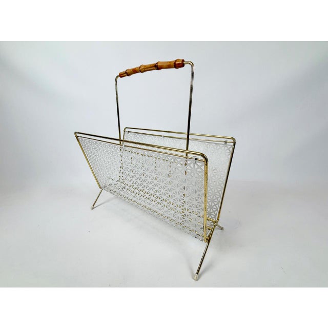 Mid-Century Modern Mid-Century Modern Magazine Rack with Bamboo Handle, 1960s For Sale - Image 3 of 9