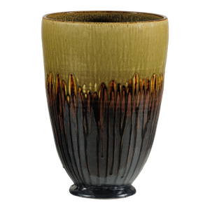 Late 20th Century Large Artisan Ceramic Planter with Olive and Brown Drip Glaze