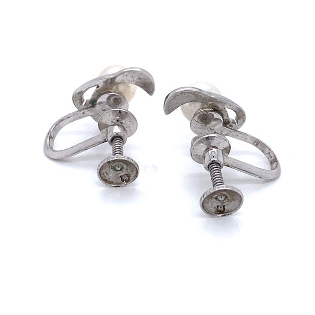 Metal Mikimoto Estate Akoya Pearl Clip on Earrings Sterling Silver 3.53 Grams, A Pair For Sale - Image 7 of 14