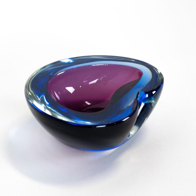 1960s Italian Murano Style Art Glass Blue & Purple Bowl For Sale - Image 9 of 10