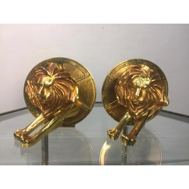 1970s Arthus Bertrand Gilded Bronze Lion and Film Reel Bookends For Sale - Image 4 of 11