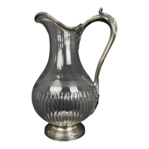 19th Century French Sterling Silver & Crystal Pitcher by Tetard Freres