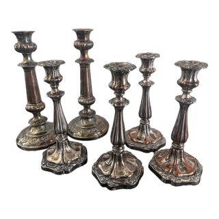 Set of 6 Vintage Silver Plated Weighted Candlesticks For Sale