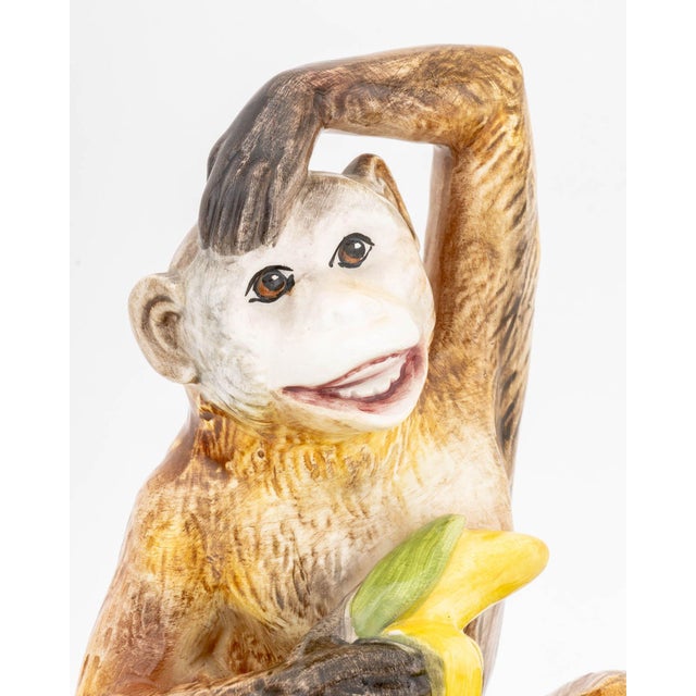 Mid-Century Modern Italian Maiolica Monkey and Bananas Form Centerpiece For Sale - Image 3 of 10