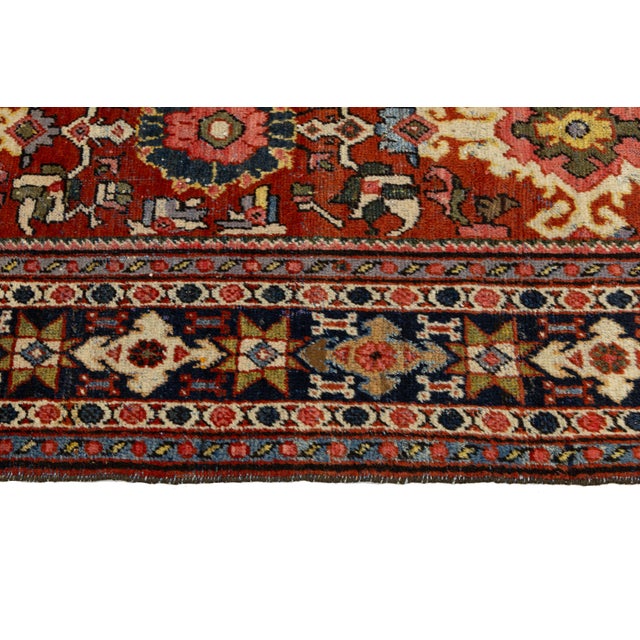 Vintage Persian Mahal Wool Rug - Hand-Knotted Antique Floral Area Rug in Red For Sale In New York - Image 6 of 10