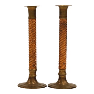 Brass & Copper Candle Holders - a Pair For Sale