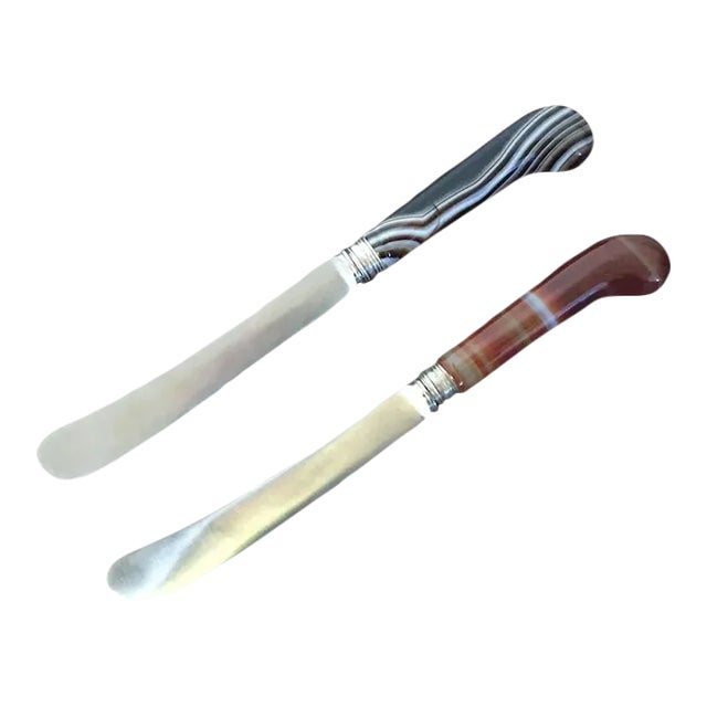 Antique 19th Century English Pistol Handled Knives with Agate Handles - A Pair For Sale