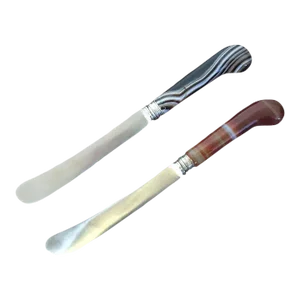 Antique 19th Century English Pistol Handled Knives with Agate Handles - A Pair